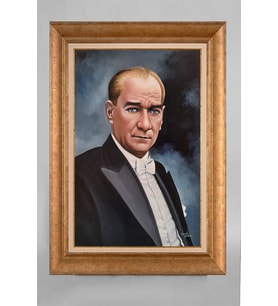 EV İŞYERİ OFİS İÇİN ALTIN ÇERÇEVELİ PASPARTULU ATATÜRK TABLO S389
