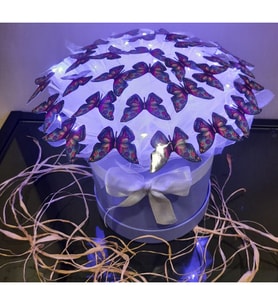 LED Işıklı Kelebek Çiçek  Buketi KUTUDA - A Kalite - Hediyelik -Mavi- Pembe-Kırmızı-Yeşil Kelebek Buketleri