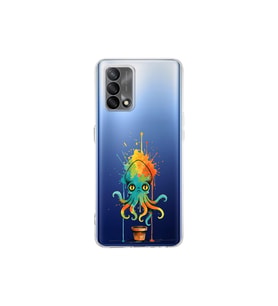 Oppo A74 ile uyumlu Splash ahtapot tasarımlı şeffaf silikon kılıf
