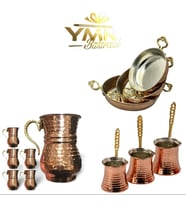 Bakir Cezve , Bakır Ayran Bardağı 14-16-18 Cm Bakır Tava Seti