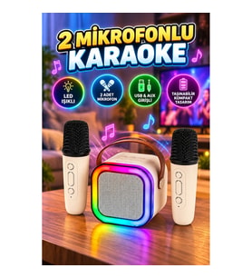 LED Işıklı Taşınabilir Karaoke Hoparlör – Çift Mikrofon Destekli USB & AUX Girişli