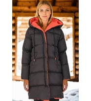 Dewberry Kadın %100 Polyester Kaban Siyah-Turuncu Z6687 Günlük Dış Giyim, Katmanlı Kombin, Seyahat Gardırobu