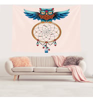 Dream Catcher Kuş Tüylü Bohem Desen Leke Tutmaz Kadife Doku Kumaş Duvar Örtüsü Duvar Halısı Tapestry (Bej)
