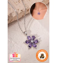 925 Ayar Mor Lotus Gerçek Ametist Taşlı Silver Gümüş Hediyelik Lotus Çiçeği Kadın Kolye