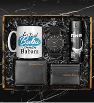 Babalar Gününe Özel Axe Deodorant & Hasır Kordon Saat & Özel Tasarım Kupa & Cüzdan & Kartvizitlik Hediye Seti