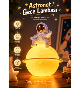 Astronot Temalı Ay Gece Lambası Dekoratif Masaüstü Aydınlatma Çocuk ve Genç Odası Lambası