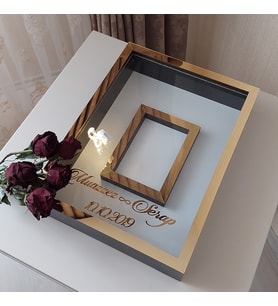 30x40 Cm Siyah-gold Fotoğraf Bölümlü! İsimli Ledli! Gül Saklama Kutusu