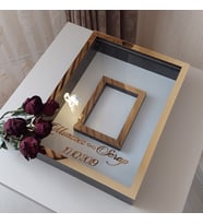 30x40 Cm Siyah-gold Fotoğraf Bölümlü! İsimli Ledli! Gül Saklama Kutusu
