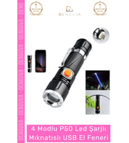 Özel Üretim Takma Aparatlı Dayanıklı Metal Alüminyum 4 Modlu P50 Led Şarjlı Mıknatıslı Usb El Feneri