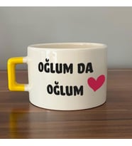 Oğlum Da Oğlum Baskılı Sarı Kulplu C Fincan