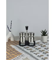 Paslanmaz Çelik Korumalı Tuzluk Seti - Stantlı 2li Tuzluk Takımı - 125 ML (Şeffaf)