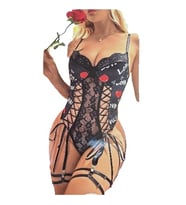 Kalp Baskılı Bodysuit-Jartiyer Set