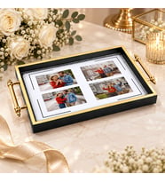 BK Gift Kişiye Özel Fotoğraflı Siyah&Gold Söz Nişan Tepsisi-1 - 39x23 cm