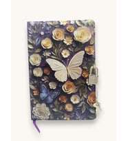 Beyaz Kelebek 3D Görünümlü Hatıra Defteri (Günlük) Kilitli Defter 80 yaprak