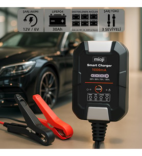 Mioji 1000 1A 6V ve 12V Araba Şarj, Akü Bakım, Damlama Şarj Cihazı ve Motosiklet, ATV, Lityum ve Derin Döngülü Aküler için Kükürt Giderici Akıllı Araç Akü Şarj Cihazı (Siyah)
