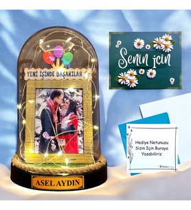 Kişiye Özel Led Işıklı Fanus  Fotoğraflı ve İsimli Tasarım  YENİ İŞİNDE BAŞARILAR