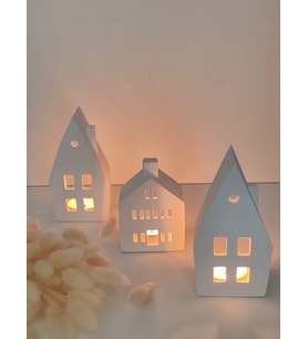 Home Yılbaşı Ev Mumluk Seti, Beyaz Renkli Yüksek Kaliteli Malzeme Dekoratif Obje, El Yapımı Dekoratif Obje Biblo, Ev Dekoru, Masa Dekoru, Yılbaşı Dekoru, Hediyelik, Yılbaşı Evleri