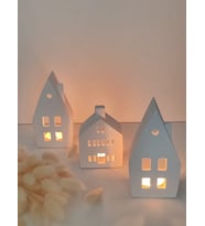 Home Yılbaşı Ev Mumluk Seti, Beyaz Renkli Yüksek Kaliteli Malzeme Dekoratif Obje, El Yapımı Dekoratif Obje Biblo, Ev Dekoru, Masa Dekoru, Yılbaşı Dekoru, Hediyelik, Yılbaşı Evleri