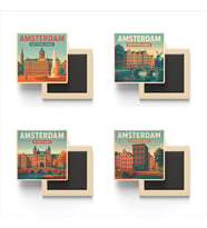 Amsterdam Hollanda - 4 adet - 9x9 cm Buzdolap Magneti