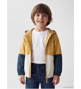 LCW Kids Bej Kapüşonlu Renk Bloklu Erkek Çocuk Yağmurluk
