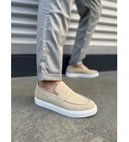 Varex Bağcıksız Süet Erkek Günlük Casual Klasik Ayakkabı - Krem