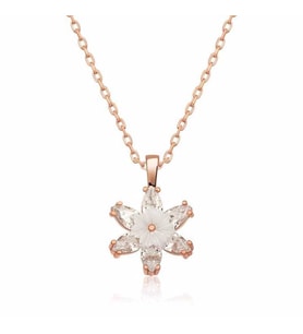 Gümüş Rose Beyaz Lotus Çiçeği Kolye