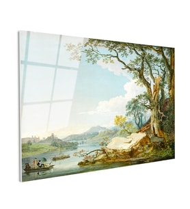 Tamperli Gerçek Cam Tablo Paul Sandby Windsor Kalesi Nehir Kenarı Piknik Ressam Tablosu Duvar Dekoru