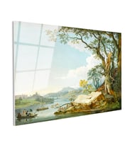 Tamperli Gerçek Cam Tablo Paul Sandby Windsor Kalesi Nehir Kenarı Piknik Ressam Tablosu Duvar Dekoru