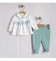 KELEBEK BASKILI ŞİFON FIRFIRLI BEBE 2'Lİ KIZ TAKIM (Mint)