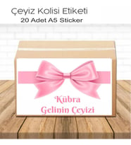 Pembe Fiyonklu İsimli Çeyiz Etiketi A5 20 Adet Etiket