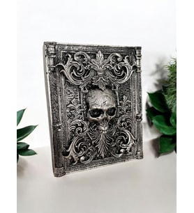 Kafatası Kabartmalı Kitap Görünümlü Biblo (Gümüş)