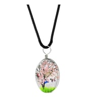 Elips Tasarım Pembe Çiçekli Doğa Temalı El Yapımı Natural Reçine Kolye