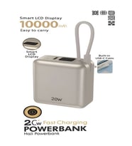 20W Hızlı Şarj Powerbank  10000mAh LCD Ekranlı, Dahili Type-C Girişli Kablolu Taşınabilir Şarj