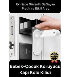 Özel Tasarım Düğmeli 180 Derece Dönebilen Bebek Çocuk Koruyucu Güvenlik Kapı Kolu Kilidi - 1 Adet