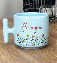 Kişiye Özel Çiçek Desenli Hediye Pastel T Kupa Doğum Günü Hediyesi -10- (Mavi)