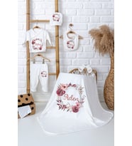 Pia Baby Premium %100 Pamuk İsim Yazılı Kız Bebek Hastane Çıkışı Battaniyeli Bebek Hediye Seti 5008-04 (Ekru)
