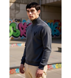 Erkek Dik Yaka Fermuarlı Standart Kol Regular Kalıp Sweatshirt Fonksiyonel Dayanıklı Rahat