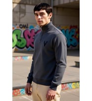 Erkek Dik Yaka Fermuarlı Standart Kol Regular Kalıp Sweatshirt Fonksiyonel Dayanıklı Rahat