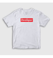 Presmono Unisex Çocuk Beyaz Logo Developer Yazılımcı T-Shirt 336161tt (Beyaz)