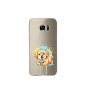 Samsung Galaxy S7 Edge ile Uyumlu Splash Köpek Tasarımlı Şeffaf Silikon Kılıf