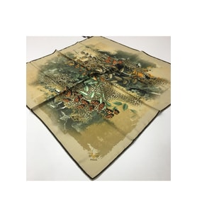 Leopar Desen Black Seri Twill Eşarp Eşarp Askısı ile Birlikte 90x90 cm Bej Yeşil