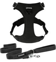 Voyager Çift Ekli Dış Mekan Köpek Donanımı ve Tasma Paketi NO-Pull Pet Yürüyüş Yeleği - Siyah, S (Göğüs: 17-22 inç)