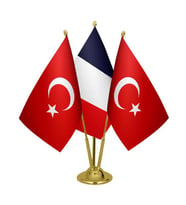 Masa Üstü Fransa Bayrağı Türk Bayrağı Üçlü Pirinç Direk Masa Bayrak Seti