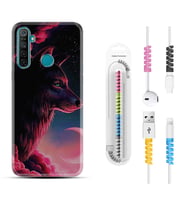 Realme 5i 5 Pro 6i 7 Pro 8 Kılıf Kablo Koruma Spiral Silikon Wolf and Moon 1380