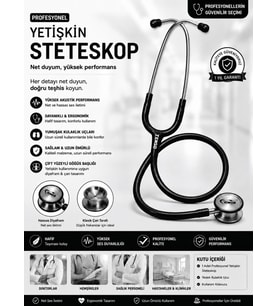 Profesyonel Yetişkin Stetoskop - Siyah Seri