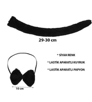 Peluş Siyah Renk Kuyruk ve Papyon Yetişkin Çocuk Uyumlu
