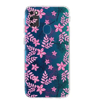 Samsung Galaxy M21  Kamera Korumalı Kapak Floral Pembe Tasarımlı  Şeffaf  Kılıf