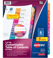 Avery Hazır Index Parçalı, 8-Tab Set, 3 Set (İçindekiler 11071)