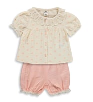 Civil Baby Yaka Dantelli Kalp Baskılı 6-18 Ay Takım - Bej