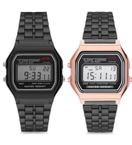 Retro Siyah ve Rose Gold Renk 2 Adet Retro Model Unisex Kol Saati Çiftlere Sevgili ve Yakın Arkadaşa Özel Hediye Takvim Alarm Aydınlatma ve Kronometre Özellikleri Mevcuttur Özel Kutusunda Gönderilecektir
